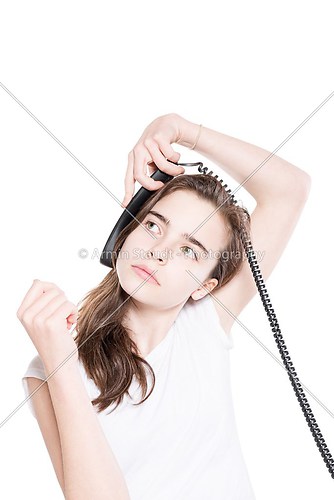 beautiful woman talking on the phone, isolated on white