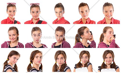 collection of women portraits, isolated on white