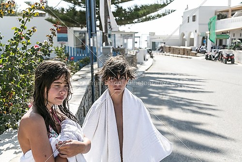 vintage like photo of two teenager after bath