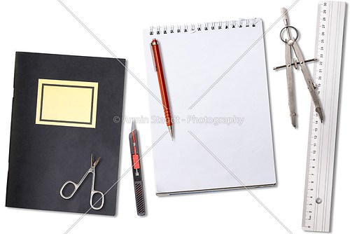 collection of office tools for sketching and construction, isola