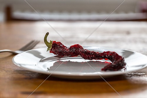 sparse meal still life with chili on a plate