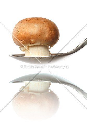 mushroom on a spoon, isolated on white
