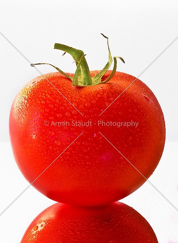 closeup of a wet tomato