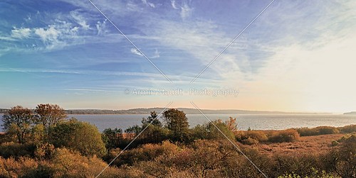 landscape panorama with lake in autumn