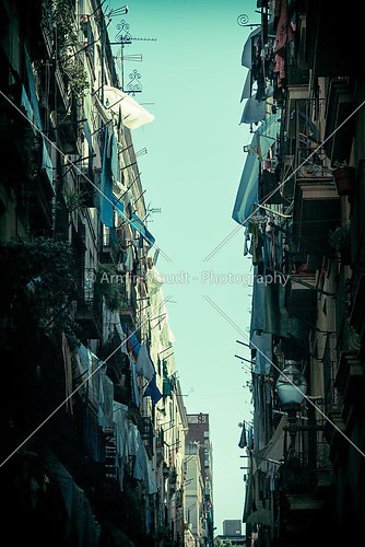 vintage shoot of a narrow alley in barcelona