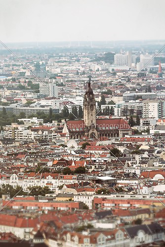 tilt and shift shoot of a church in berlin, aerial view