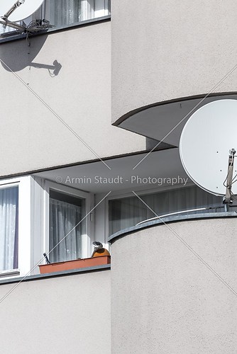 sparse balcony with satellite dishes shoot in berlin germany