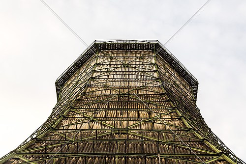 old cooling tower of a power station, with white background