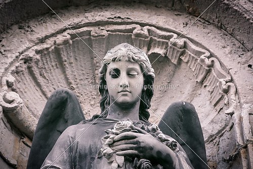 vintage close up of an angel sculpture