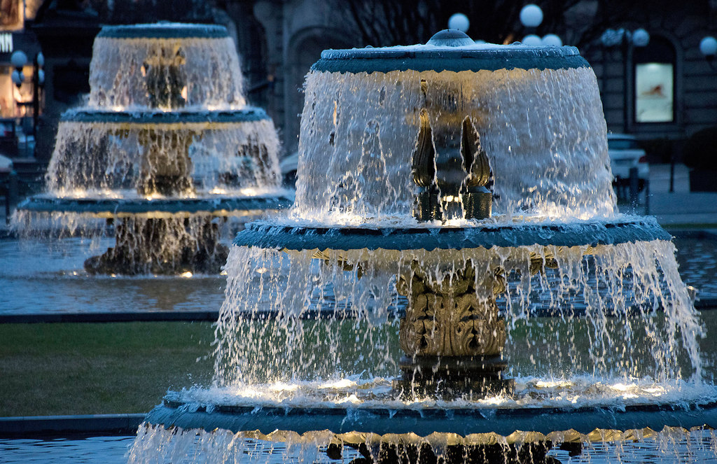 Cascade fountains (Cascade fountains) | Cascade fountains | Germany, Wiesbaden, cascades, fountain, water, blue, flowing, blue hour