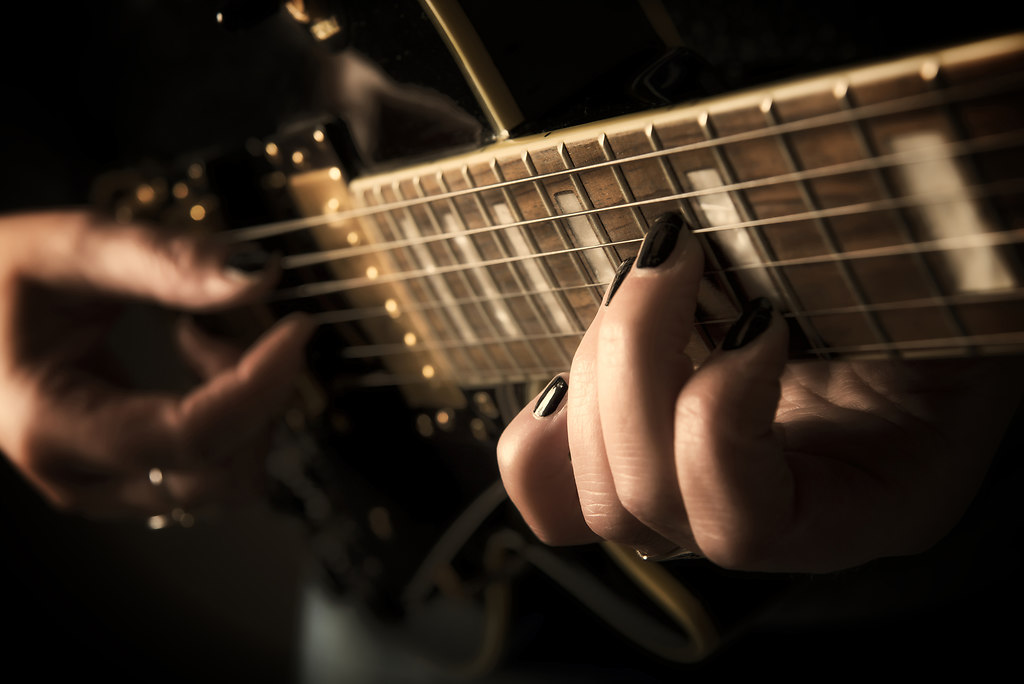 Guitarplayer (Guitarplayer) | Close up view on a musican hand playing guitar | guitar, strings, hand, nails, sepia, close up, black, fingers, music, musican, monochrome, hands
