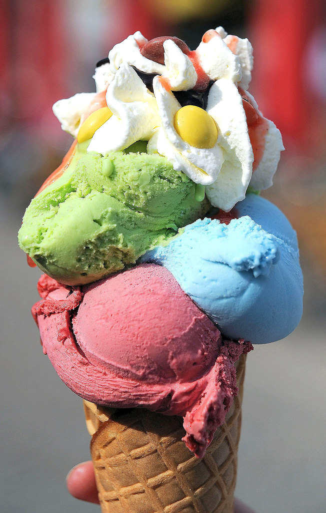 Ice Cream (Ice Cream) | Colourfull Ice Cream | ice cream cone, colorful, fingers, summer, sun, zoomed in, no people, tasty, delicious, nice