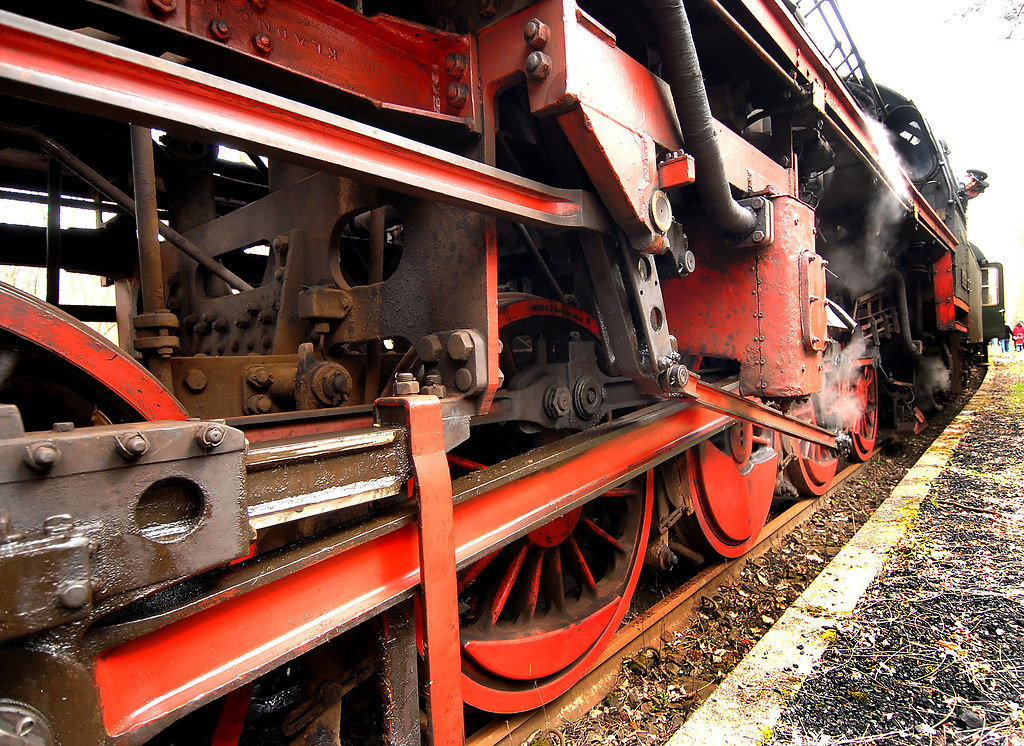 Steam engine II (Steam engine II) | Steam locomotive | steam, engine, locomotive, railroad, close-up, rail transportation, outdoors, historical reenactment, autumn, trees