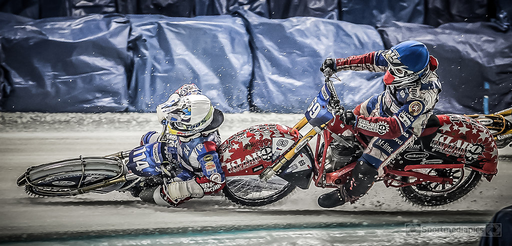 ICE SPEEDWAY WM INZELL  (180317bmmac7842-2) | SPORT, MOTORSPORT, ICE SPEEDWAY INZELL  ,17.03.2018 ,  IM BILD: # 114 Dinar Vallev vs # 69 Jan... | EISSPEEDWAY, FIM, FORMEL1, MOTO GP, Motorsport