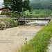 Hochwasser 2014 Uwoe -2 - Die Schmidbachbrücke in Unterwössen beim Hochwasser am 31. Juli 2014, Chiemgau			
