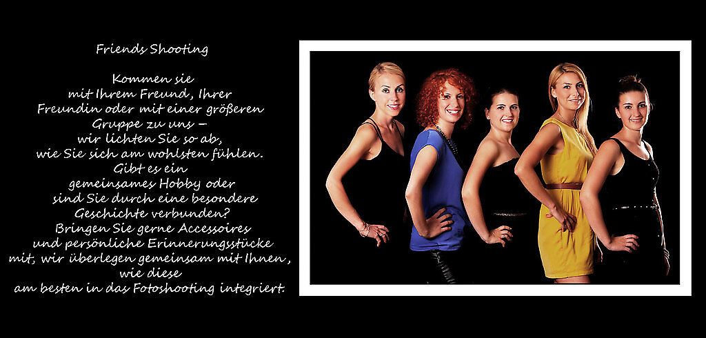 Friends Friendsshooting geschnitten (56ae30a3-7e84-4a63-856c-0bb50a499a5e_l) | A picture of a group of five sexy girl friends posing over black background Originalbild unter:...