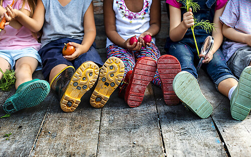 Group of kindergarten kids little farmers learning gardening (Kita6)