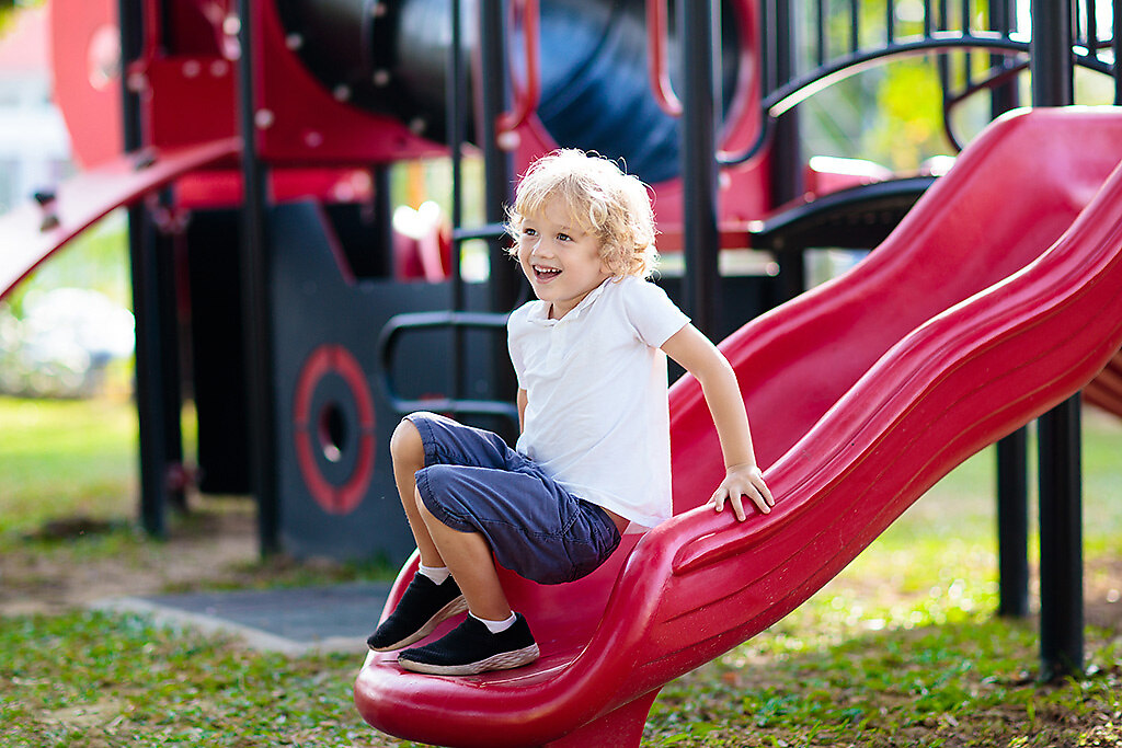 Child on playground. Kids play outdoor. (Kita7) | Child playing on outdoor playground. Kids play on school or kindergarten yard. Active kid on... | playground, children, kids, slide, happy, playing, fun, kid, summer, childhood, park, play, outside, school, child, boy, girl, outdoors, active, little, outdoor, swing, climb, colorful, yellow, purple, blond, recreation, young, people, cute, cheerful, activity, playful, leisure, preschool, yard, kindergarten, toddler, baby, funny, laughing, small, happiness, spring, joy, action, daycare, care, day