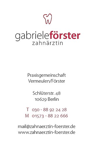 Zahnärztin Gabriele Förster - Visitenkarte