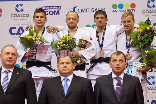 2012 EM Chelyabinsk GADANOV, KOWALSKI, SHAVDATUASHVILI, DRAKSIC_Victory_Ceremony_66kg_01