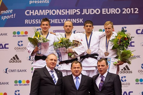 2012 EM Chelyabinsk GADANOV, KOWALSKI, SHAVDATUASHVILI, DRAKSIC_Victory_Ceremony_66kg_03