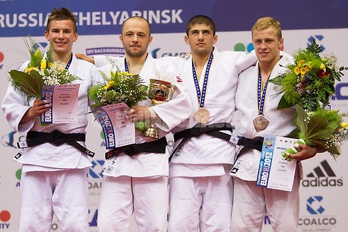 2012 EM Chelyabinsk GADANOV, KOWALSKI, SHAVDATUASHVILI, DRAKSIC_Victory_Ceremony_66kg_04