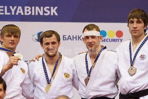 2012 EM Chelyabinsk MAGOMEDOV, KHABACHIROV, BOTTIEAU, OVCHINNIKOVS_Victory_Ceremony_81kg_0